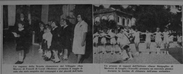 -foto
Un ragazzo della Scuola elementare del Villaggio San Marco di Fossolli di Carpi (Modena) presenta i1 saggio finale che sarà eseguito dai compagni e dai piccoli dell'Asilo.